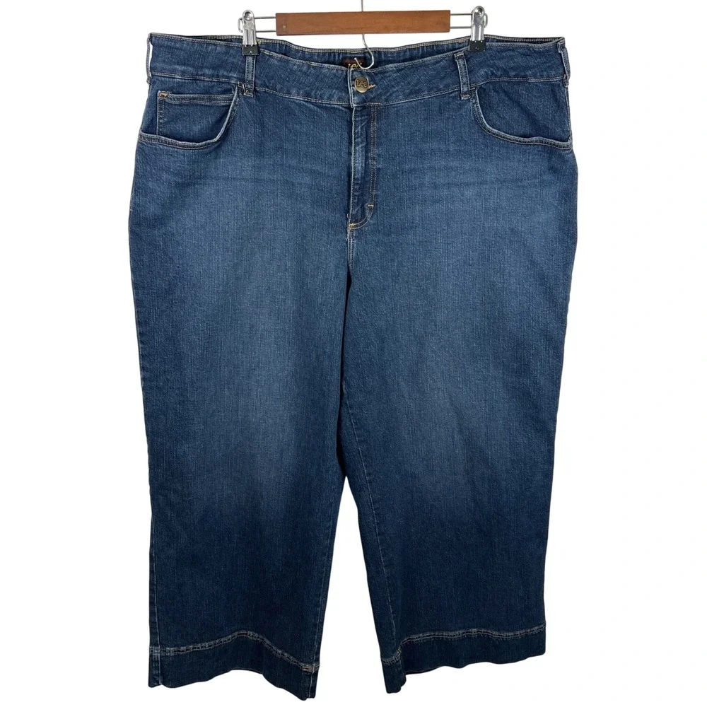Lee Womens High Rise Wide Leg‎ Blue Denim Jeans Medium Wash Plus Size 23x30